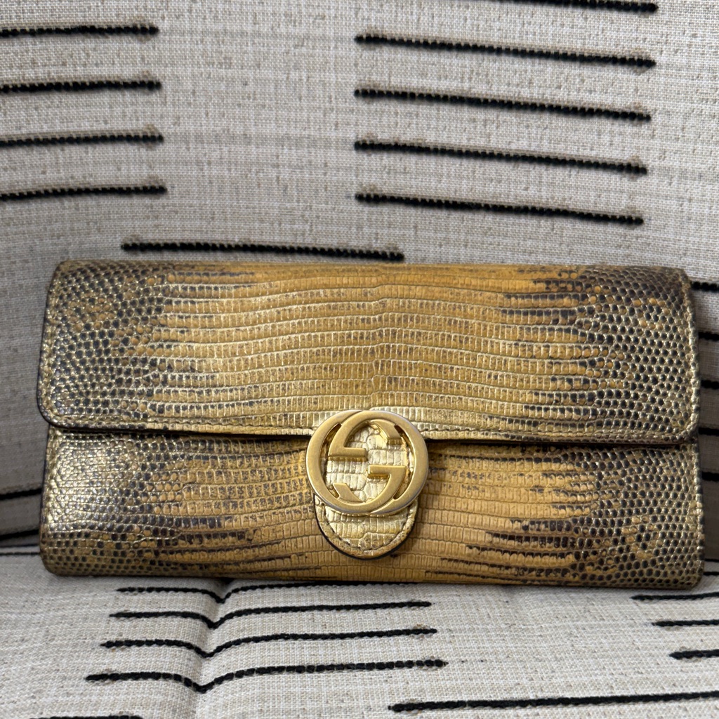 Gucci Metallic Gold Lizard Wallet